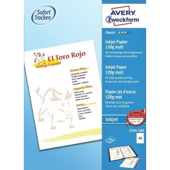 Kancelářský papír AVERY Papír Classic pro inkoust, 120g, 100 listů, A3, matný - 2594-100