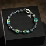 Lampglas Pánský náramek Cedar Stone s 24karátovým zlatem v perlách Lampglas, jaspisem a larvikitem délka: L2-23,5cm