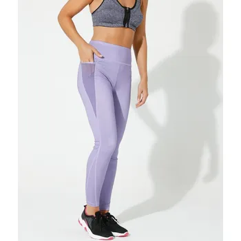 Dámské legíny Legíny s vysokým pasem a vsadkou ze síťoviny lila 42/44