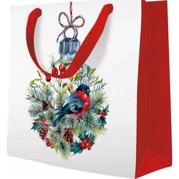 Dárková taška DÁRKOVÁ TAŠKA TAŠKA BOMBKA S PTÁČKEM VÁNOČNÍ SVÁTKY 20 X 25 X 10 CM