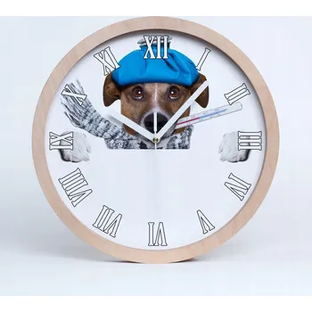 Hodiny Velké dřevěné nástěnné hodiny nemocný pes fi 20