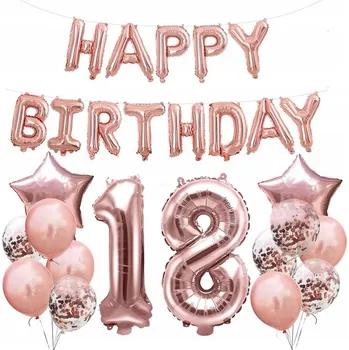 Balónek Sada růžových zlatých BALÓNKY k 18. narozeninám s konfetami P3