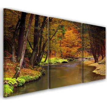 Obraz OBRAZ TRYPTYCH Podzimní Les Řeka 60x40