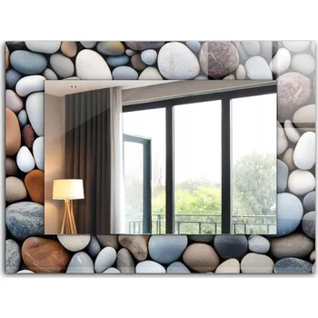 Zrcadlo Nástěnné zrcadlo s rámem z tvrzeného skla, barevné hladké kameny, 80x60 cm