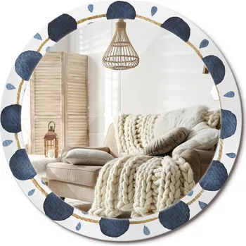 Zrcadlo Nástěnné Zrcadlo s ozdobným skleněným rámem, průměr 80 cm, Mandala měsíční