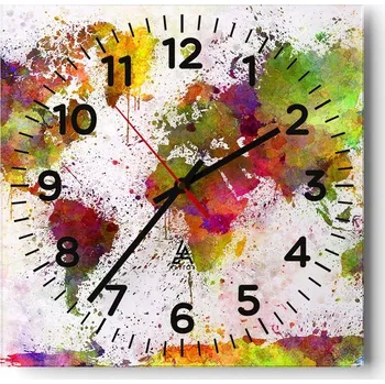 Hodiny Kuchyňské nástěnné hodiny 30x30 Mapa světa Skleněné hodiny do obýváku Tiché