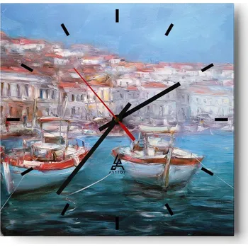 Hodiny Velké nástěnné hodiny na zeď 40x40 Přístav Moře Skleněné hodiny Tiché