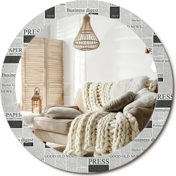 Zrcadlo Dekorativní kulaté zrcadlo na zeď s potiskem na skle Loft Noviny průměr 80 cm