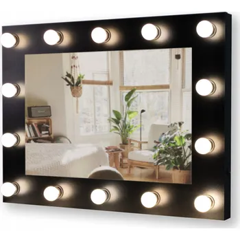 Zrcadlo Zrcadlo Černé Hollywood Závěsné Kosmetické 80x60 Podsvícené 14 Bodů