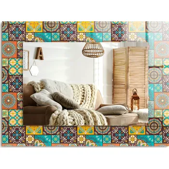 Zrcadlo Nástěnné zrcadlo s ozdobnou grafikou na skle Barevné kachličky mozaika 80x60 cm