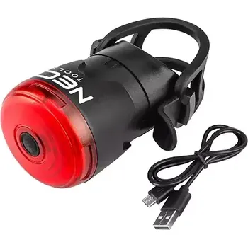 Cyklosvítilna NEO světlo zadní na kolo, 3,7V/400mAh, funkce STOP-při brzdění svítí intenzivně, micro USB, 91-003
