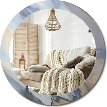 Zrcadlo Zrcadlo s potiskem do koupelny ložnice obývacího pokoje fi 80 cm Abstraktní vlny