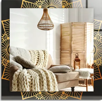 Zrcadlo Čtvercové nástěnné dekorativní zrcadlo s možností vertikální i horizontální montáže, design mandala, 60x60 cm