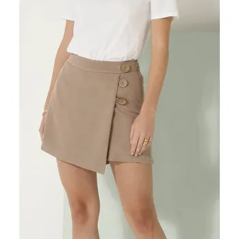 Dámská sukně Jednobarevné sukňové šortky se zavinovacím efektem na knoflíky hnědošedá 44