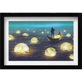 Obraz Dekorativní nástěnný obraz do pokoje Ilustrace loděk a měsíců 30x20 cm