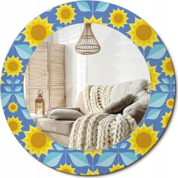 Zrcadlo Nástěnné zrcadlo zdobené grafikou na skle - Geometrické slunečnice, průměr 50 cm