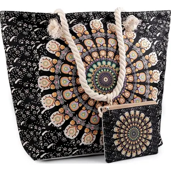 Kabelka Letní / plážová taška mandala, paisley s taštičkou 39x50 cm Varianta: 8 černá hořčicová, Balení: 1 ks