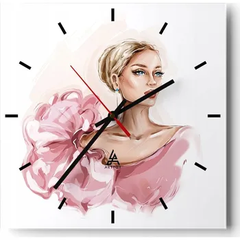 Hodiny Velké nástěnné hodiny na zeď 40x40 Žena Skleněné hodiny Čtvercové Tiché