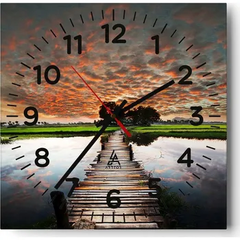 Hodiny Kuchyňské nástěnné hodiny 30x30 Krajina Skleněné hodiny do obýváku Moderní Tiché