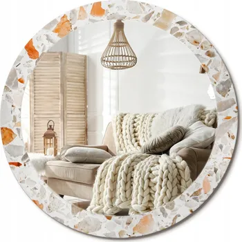 Zrcadlo Kulaté nástěnné dekorativní zrcadlo ve skleněném rámu. Styl teraco, průměr 80 cm