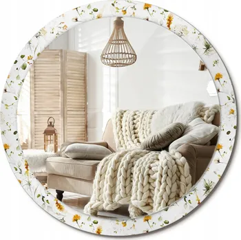 Zrcadlo Loftové zrcadlo s ozdobným skleněným rámem Polní květy XXL průměr 100 cm