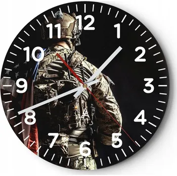 Hodiny Nástěnné hodiny do obýváku 40x40 Voják Kulatý Skleněné hodiny Loft Tiché