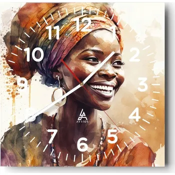 Hodiny Kuchyňské nástěnné hodiny 30x30 Žena Skleněné hodiny do obýváku Moderní Tiché