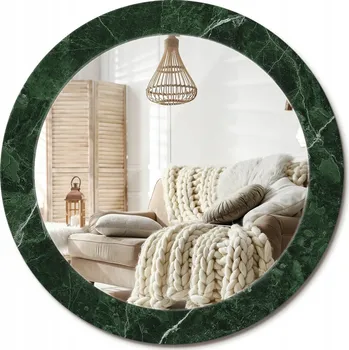 Zrcadlo Kulaté nástěnné dekorativní zrcadlo ve skleněném rámu průměr 70 cm Zelený mramor