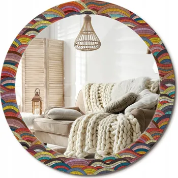 Zrcadlo Moderní dekorativní kulaté zrcadlo na zeď s potiskem průměr 80 cm Ornament