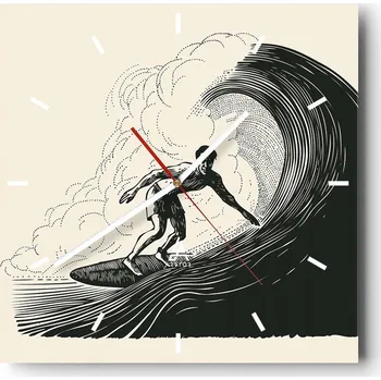 Hodiny Velké nástěnné hodiny na zeď 40x40 Vlna Skleněné hodiny Čtvercové Tiché