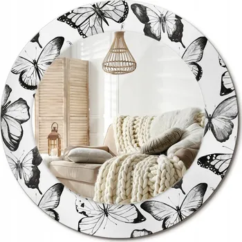 Zrcadlo Moderní dekorativní kulaté zrcadlo na zeď s potiskem průměr 50 cm Motýli
