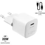 Set nabíječky FIXED Mini s USB-C výstupem a USB-C/Lightning kabelu, podpora PD, 1 metr, 20W, bílý