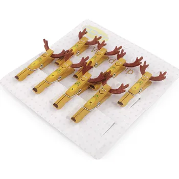 Vánoční dekorace Vánoční dřevěný kolíček sněhulák, sob Varianta: 1 béžová tm. sob, Balení: 8 ks