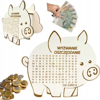 Obraz BÍLÉ PRASÁTKO POKLADNIČKA VÝZVA ÚSPORY 5000ZŁ DÁREK UPOMÍNKA