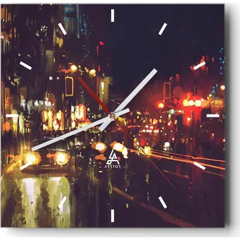 Hodiny Velké nástěnné hodiny na zeď 40x40 Město Skleněné hodiny Čtvercové Tiché