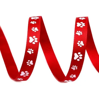 Stuha Rypsová stuha / popruh šíře 10 mm potisk tlapky Varianta: 2 červená, Balení: 45 m