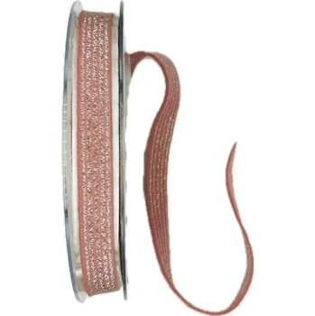 Stuha Ozdobná pruženka GUMMI PINK růžová 10mm x 6m (8,-Kč/m) (Pruženka, barva světle růžová, oboustranná, stříbrný glitrový efekt )