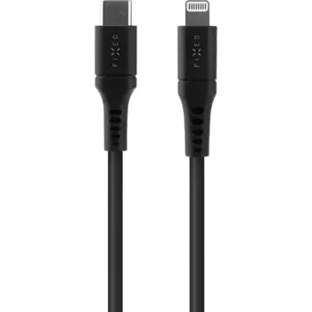 Datový kabel Liquid silicone kabel FIXED s konektory USB-C/Lightning a podporou PD, 1.2m, MFi, černý