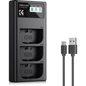 K&F CONCEPT Canon LP-E6NH 3-pack Camera Charger with LCD Display/With Micro USB and Type-C cable