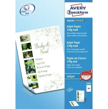 Kancelářský papír AVERY ZWECKFORM Papír Superior pro inkoust, 170g, 100 listů, A4, oboustranný, matný