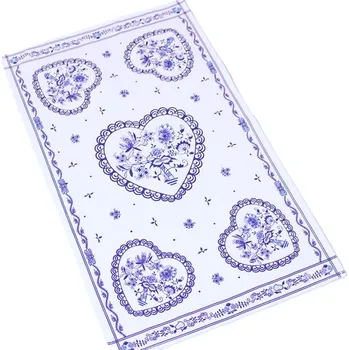 Utěrka POLOLNĚNÁ TIŠTĚNÁ UTĚRKA Z PODKRKONOŠÍ S CIBULOVÝM VZOREM 42x70 CM (SRDÍČKA)