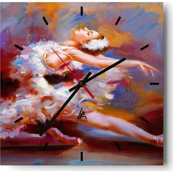 Hodiny Velké nástěnné hodiny na zeď 40x40 Balet Skleněné hodiny Čtvercové Tiché