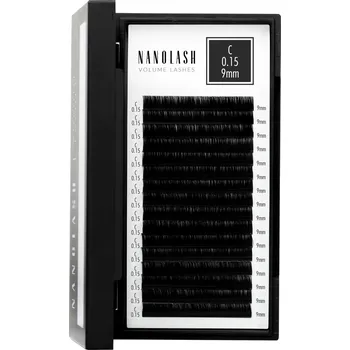 Péče o řasy a obočí Umělé řasy pro prodlužování Nanolash - 0.15 tloušťka C zatočení 9mm délka 16 proužků