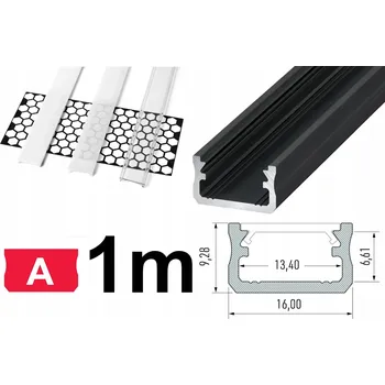 LED osvětlení LED profil pro pásky 1M Černý + Kryt