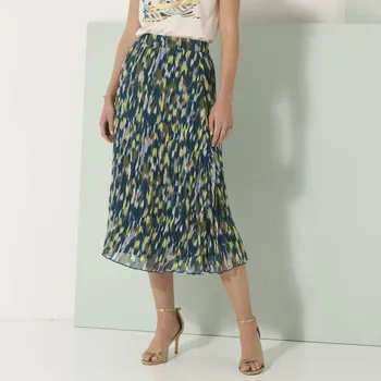 Dámská sukně Sukně s potiskem zvířecí kůže, plisovaný voál khaki/anízová 42/44
