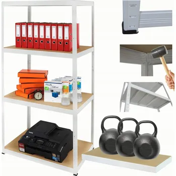 Dílenský regál Kovový regál do skladu, garáže, stojan HELIOS 180x75x30 cm, 4 police, nosnost 350 kg, BÍLÝ (BÍLÁ)