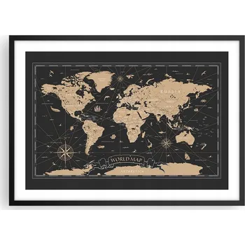 Obraz Plakát v černém rámu, obývací pokoj, ložnice 70x50, mapa světa, moderní obraz