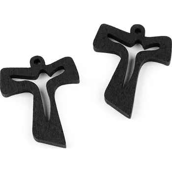 Přívěsek Dřevěný přívěsek křížek 30x38 mm Varianta: 3 černá, Balení: 12 ks