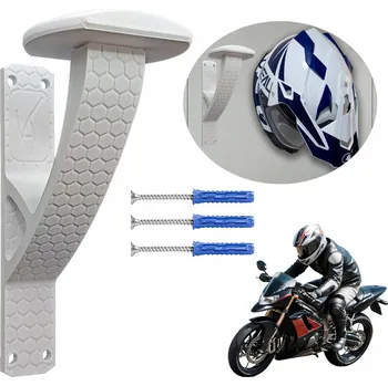Věšák DRŽÁK / VĚŠÁK NA MOTOCYKLOVÁ PŘILBA HÁK UPEVNĚNÍ VABANQ SLIM BÍLÝ + HMOŽDINKY