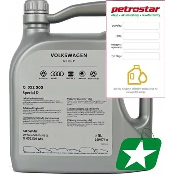 Motorový olej VW VOLKSWAGEN 5W40 505.01 5L VAG ORIGINÁLNÍ MOTOROVÝ OLEJ